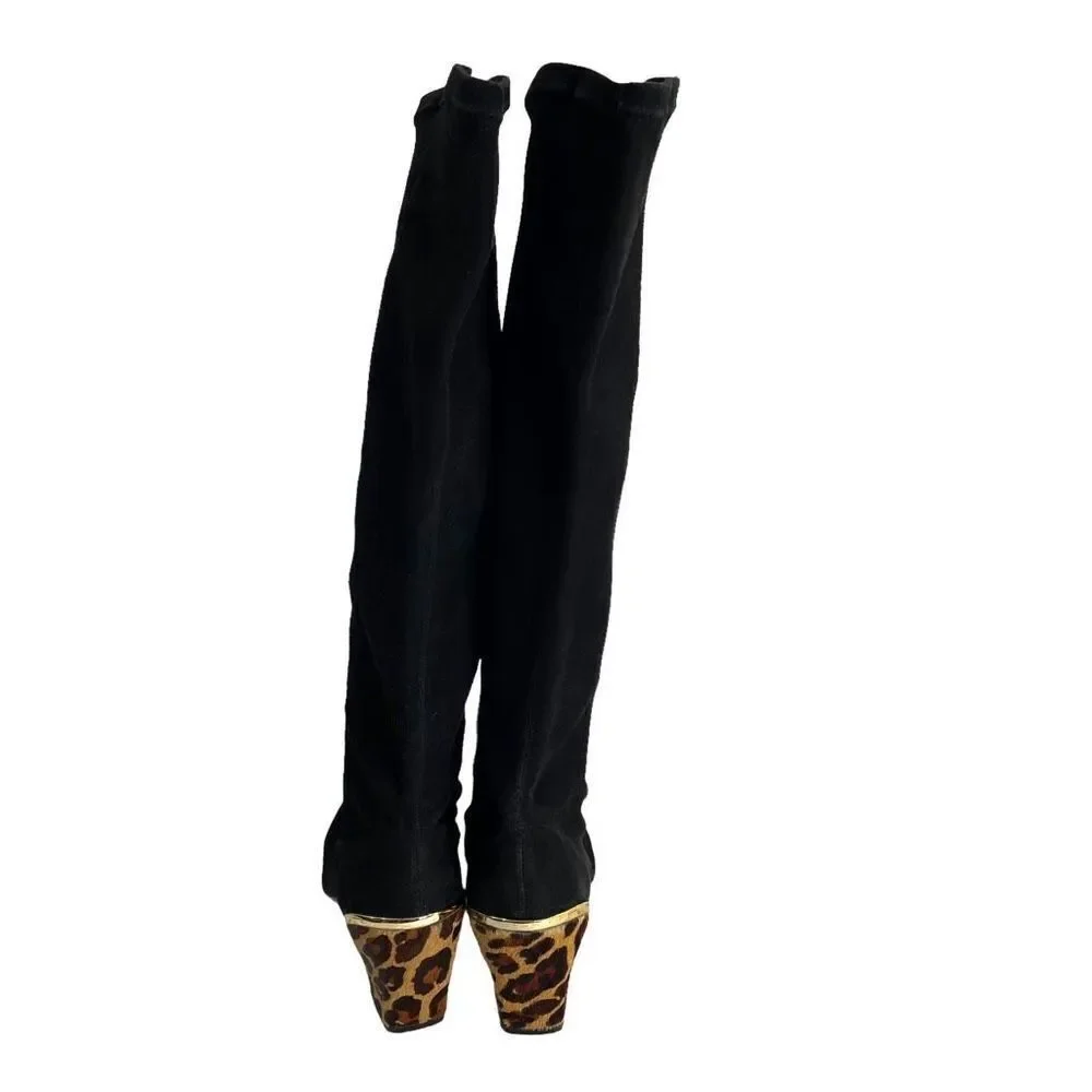 Diane von Furstenberg Henrietta knee suede Boots Size 8.5 Black/Camel Leopard‎